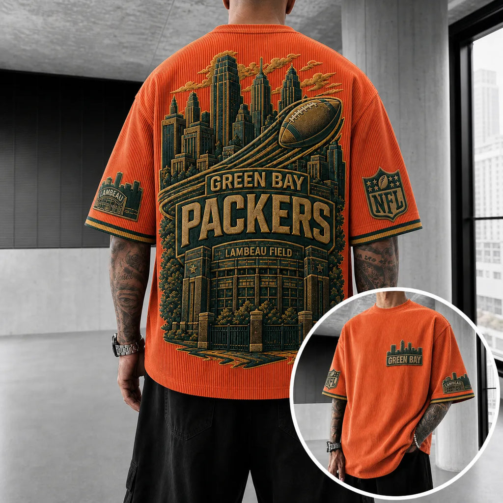 Unisex Loose-Fit Vertical-Stripe Short-Sleeve T-Shirt With Rugby Print