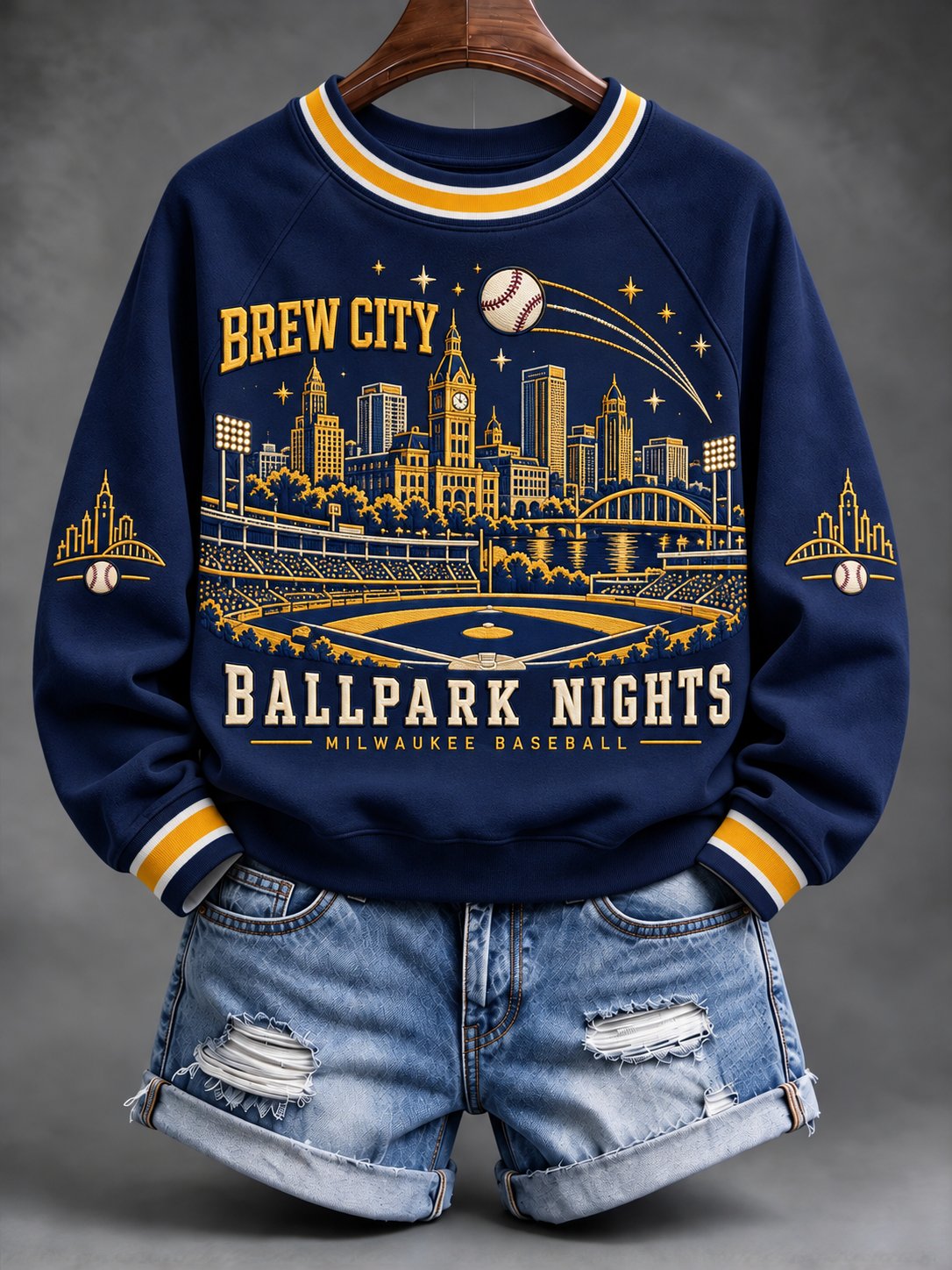 Women's Brew City Ballpark Nights Milwaukee Baseball Print Sweatshirt