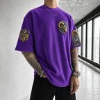 Unisex Loose-Fit Vertical-Stripe Short-Sleeve T-Shirt With Rugby Print