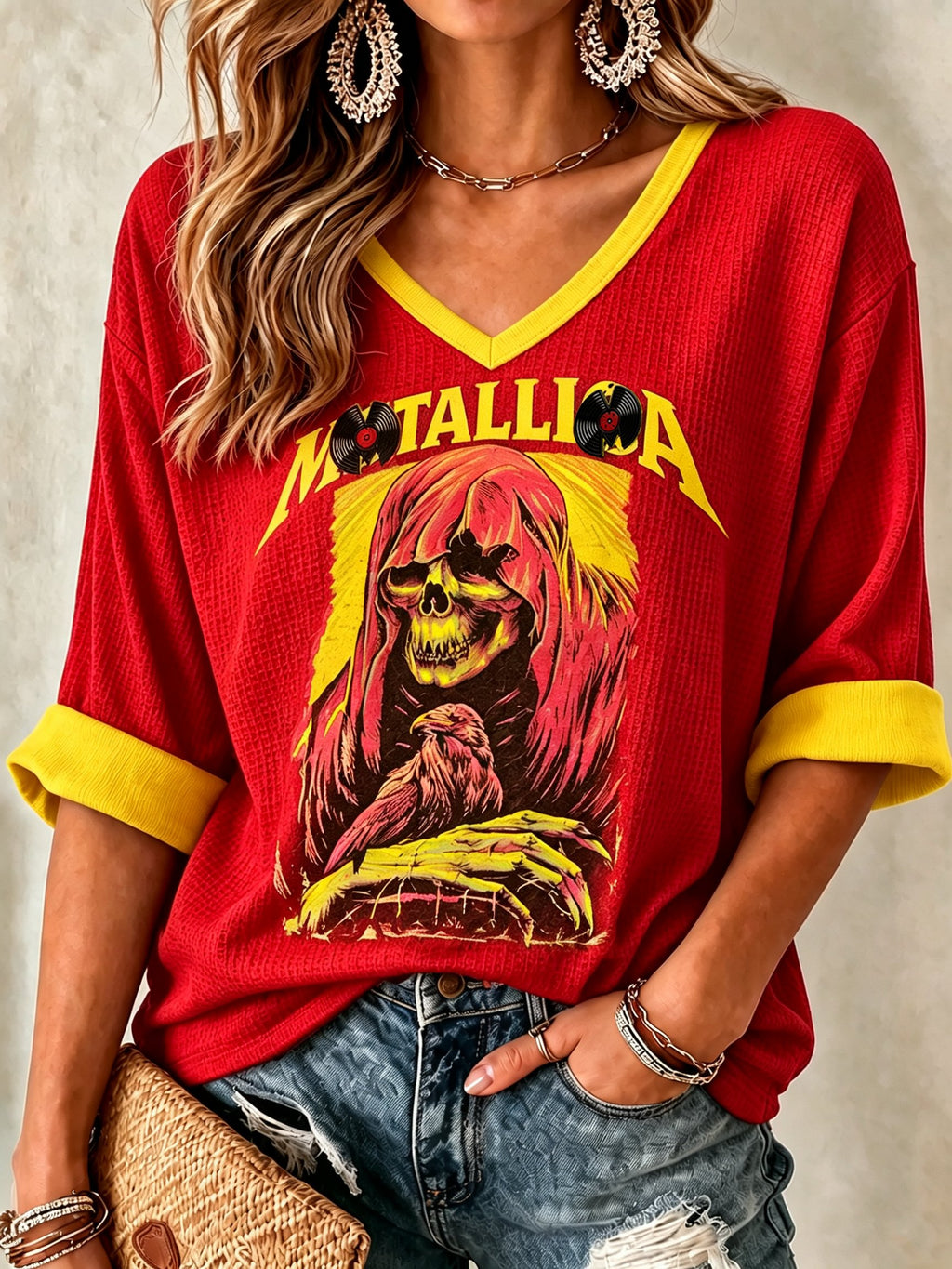Women's Casual Printed Waffle Top