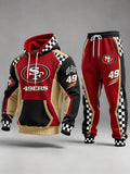 Premium Cotton-Blend Waffle-Knit Hoodie And Joggers Set With Football Print