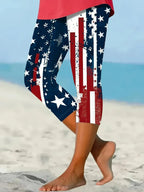Vintage America Flag Printing Capris Leggings