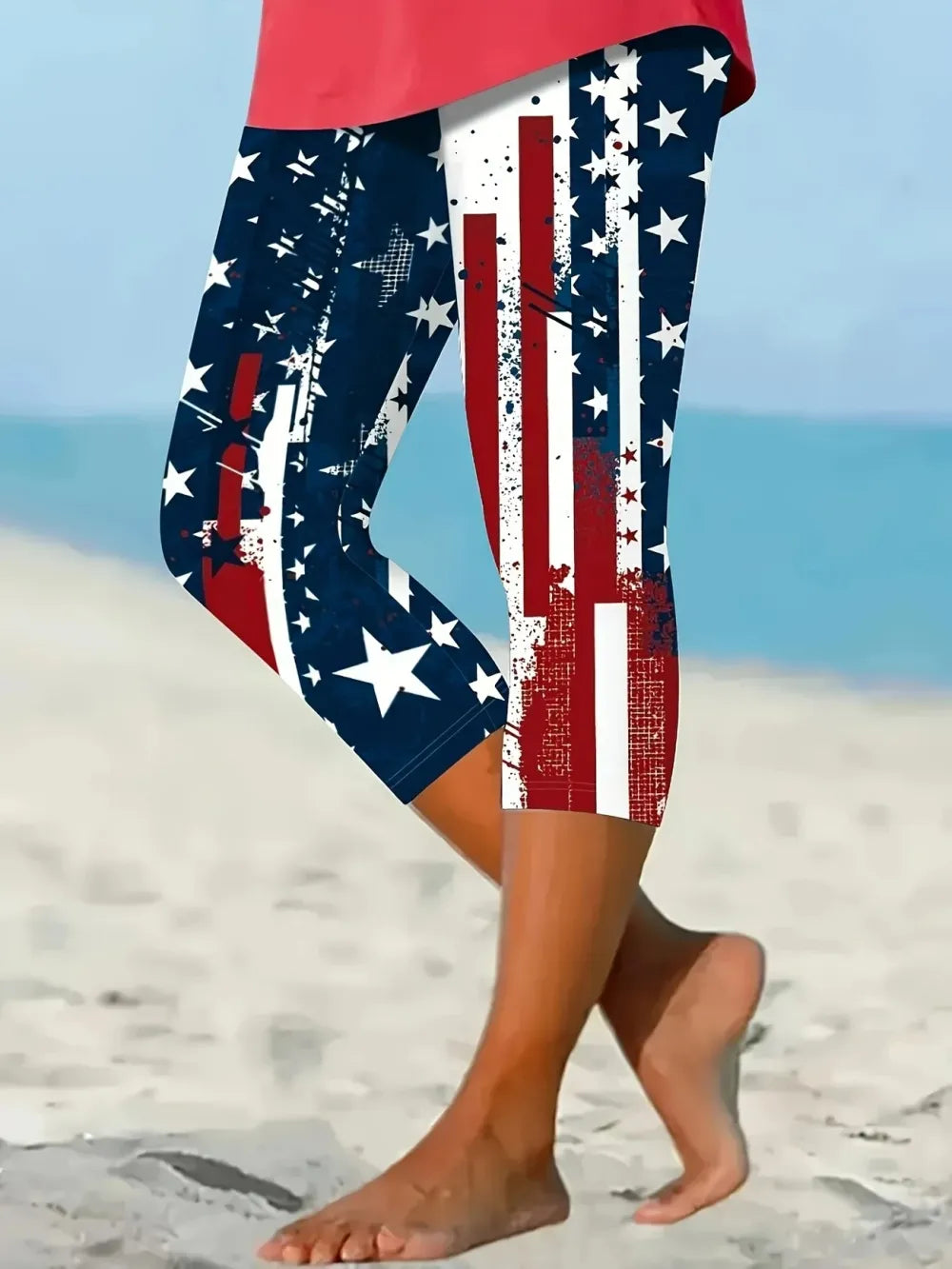 Vintage America Flag Printing Capris Leggings
