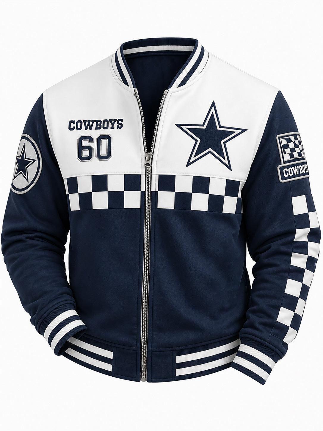 Football‐Inspired Graphic Zip‐Up Varsity Jacket