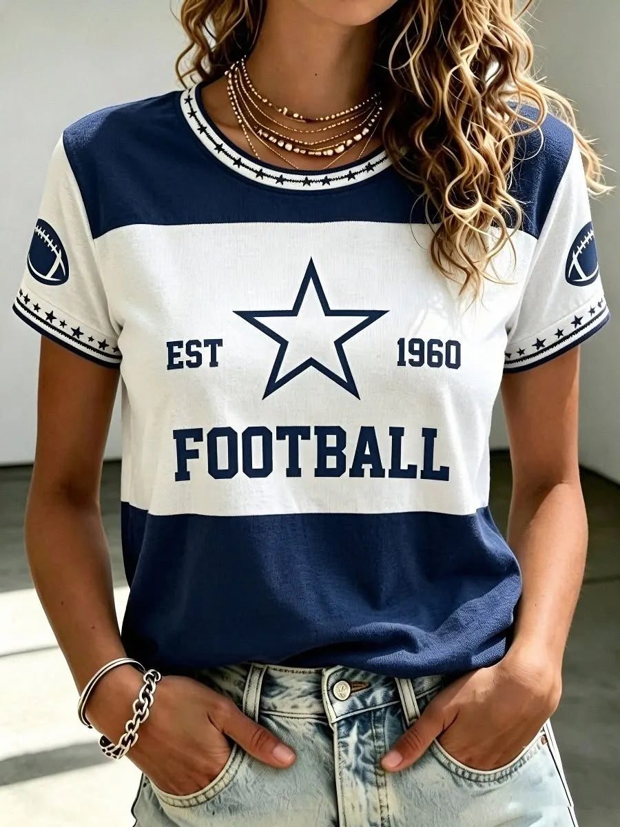 Women's Casual Football Print T-Shirt