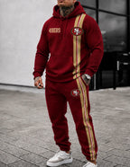 Premium Cotton-Blend Waffle Knit Hoodie And Jogger Set With Football Fans