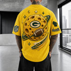 Unisex Loose-Fit Vertical-Stripe Short-Sleeve T-Shirt With Rugby Print