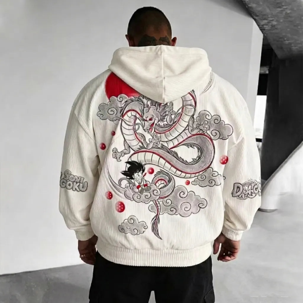 Unisex Oversized Casual Anime-print Corduroy Hoodie