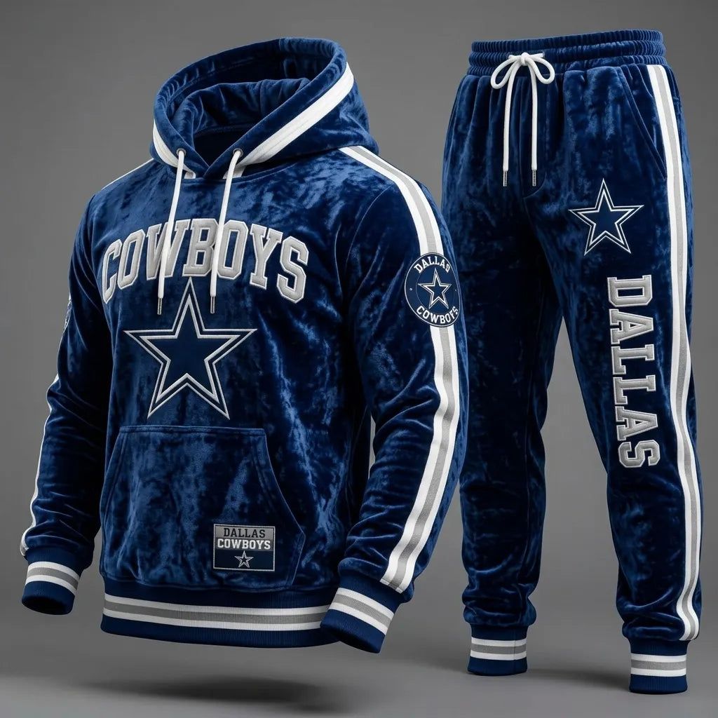 Unisex Casual Football Velvet Fabric Print Hoodies Set
