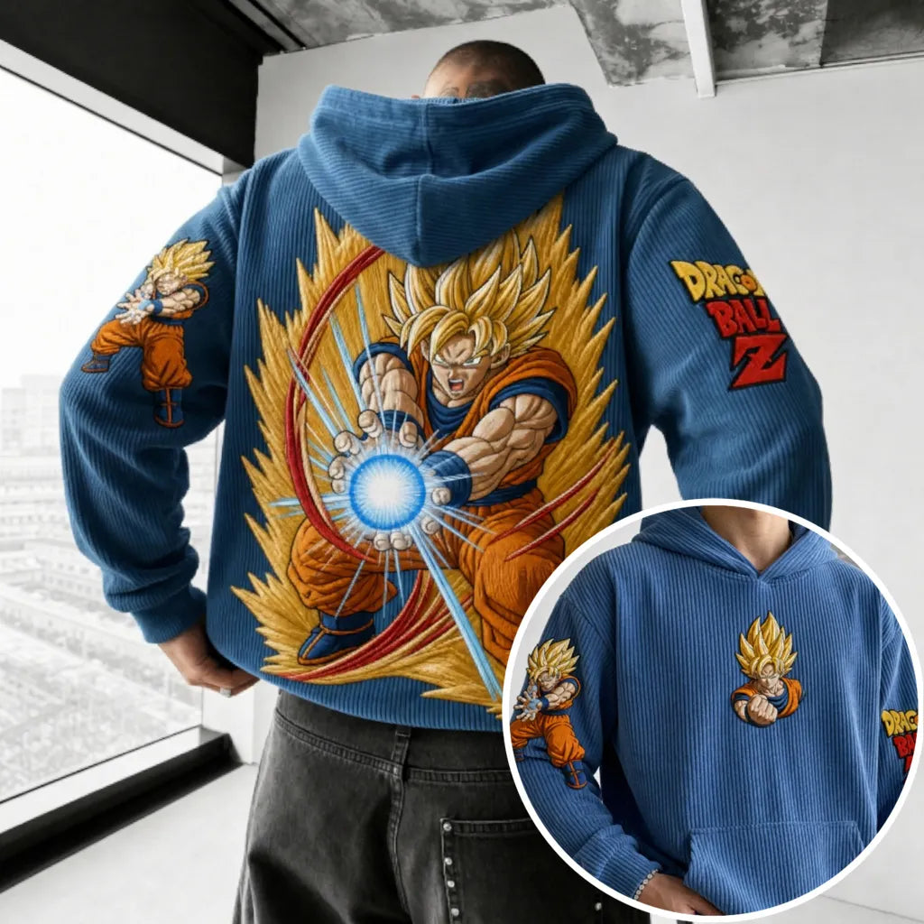 Unisex Oversized Casual Anime-print Corduroy Hoodie