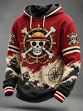 Men's Pirate Skull Graphic Drawstring Hooded Sweatshirt