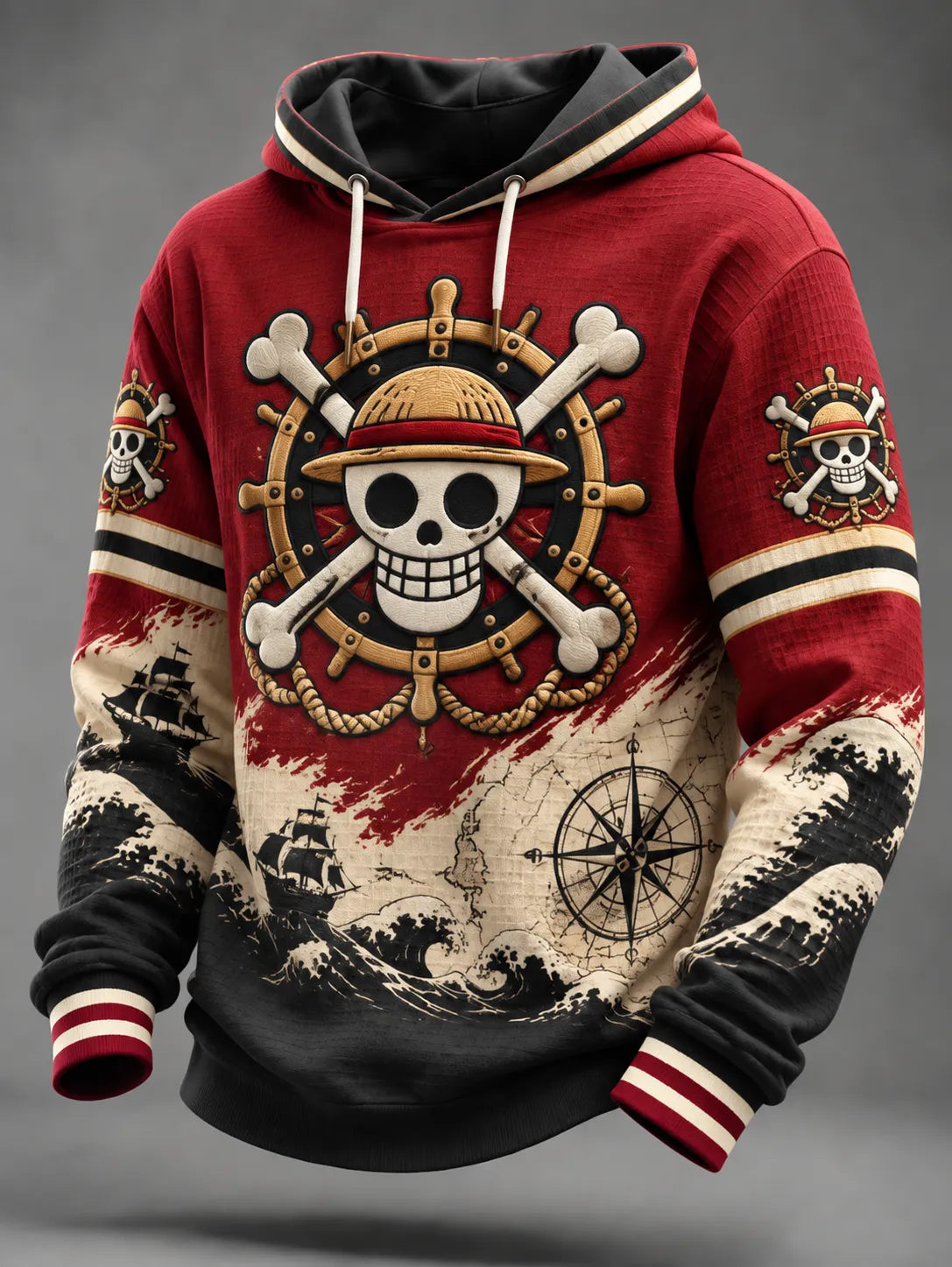 Men's Pirate Skull Graphic Drawstring Hooded Sweatshirt