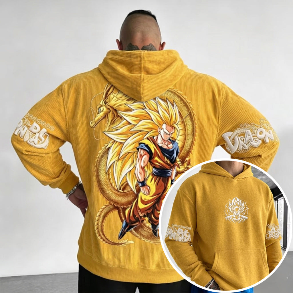 Unisex Oversized Casual Anime-print Corduroy Hoodie