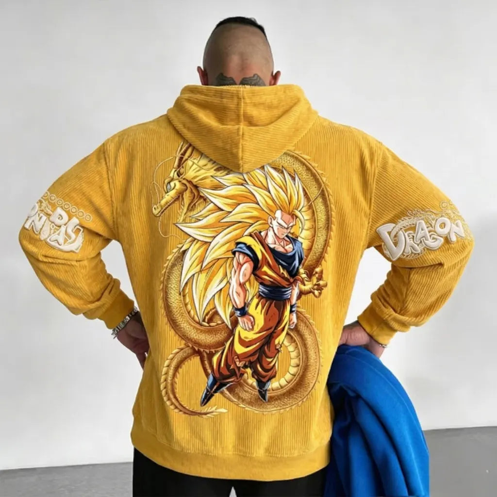 Unisex Oversized Casual Anime-print Corduroy Hoodie