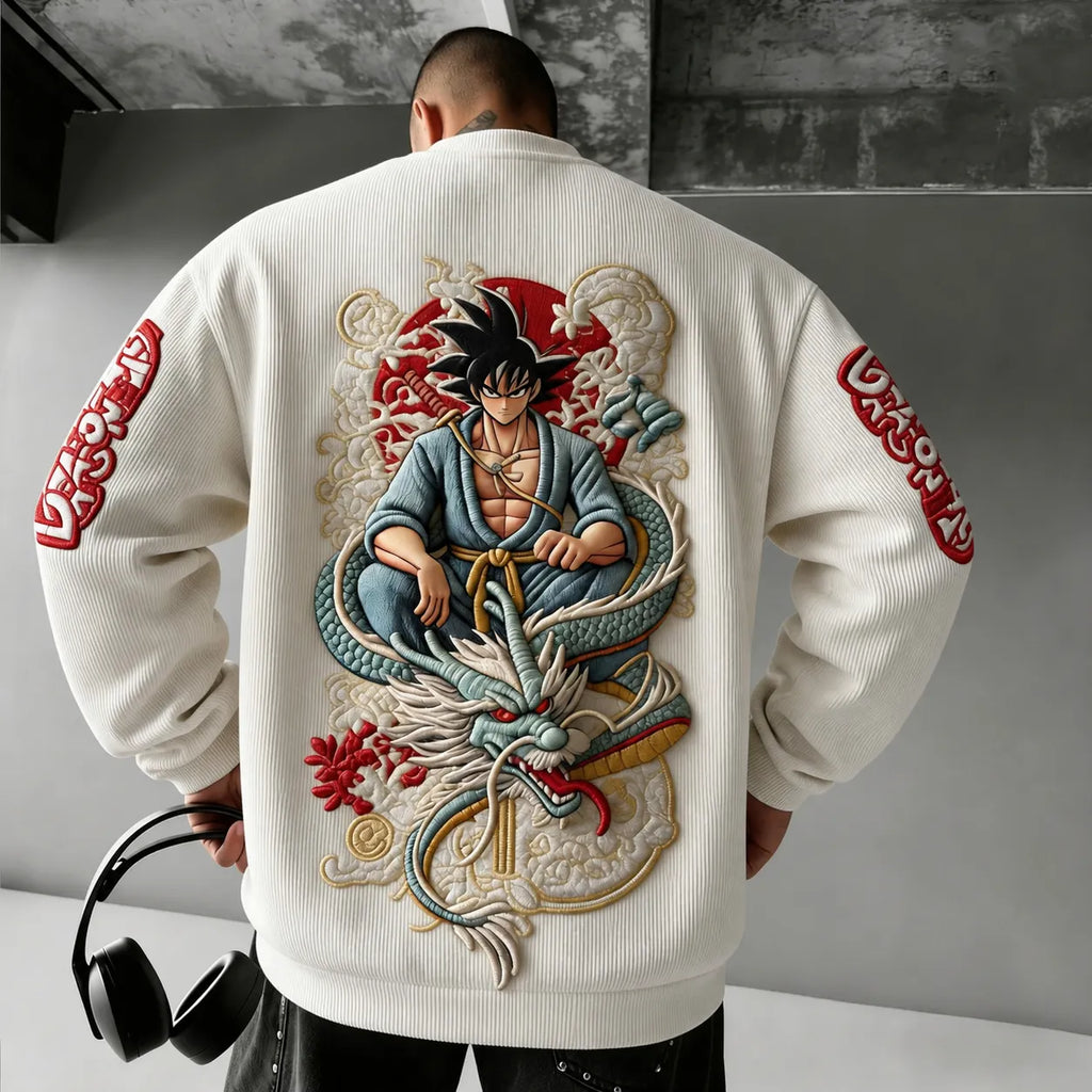 Unisex Retro Corduroy Sweatshirt In Anime Style