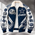 Men's Navy And White Star Graphic Zip-Up Jacket With Fleece Collar