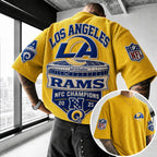 Unisex Loose-Fit Vertical-Stripe Short-Sleeve T-Shirt With Rugby Print