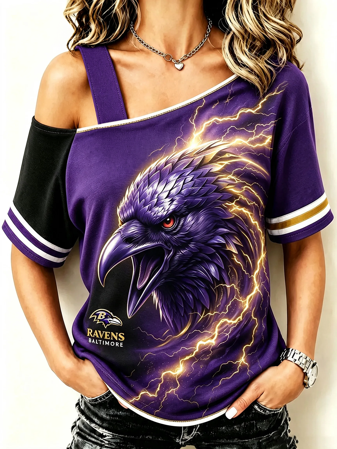 Ladies' Retro Off-Shoulder Football To
