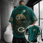 Unisex Loose-Fit Vertical-Stripe Short-Sleeve T-Shirt With Rugby Print