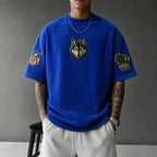 Unisex Loose-Fit Vertical-Stripe Short-Sleeve T-Shirt With Rugby Print