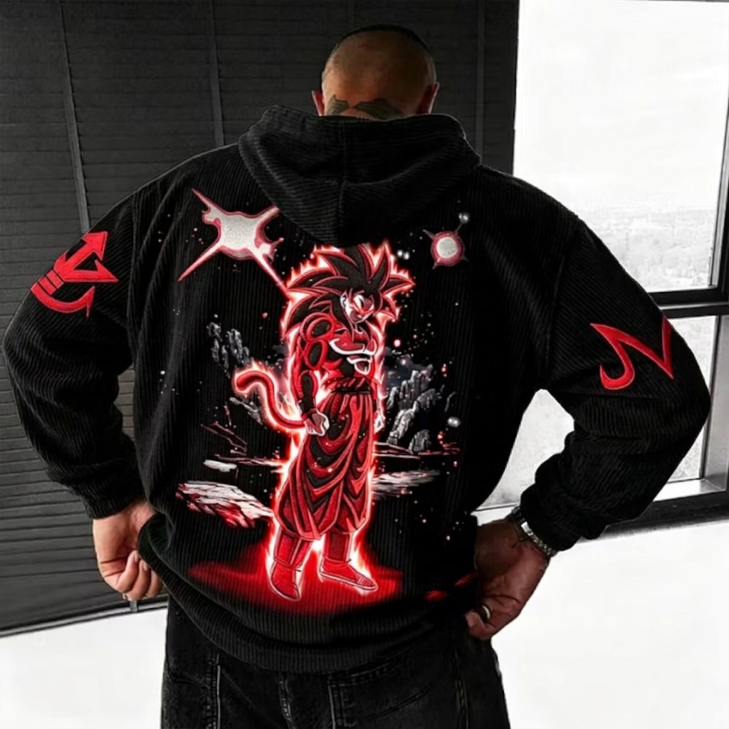 Unisex Oversized Casual Anime-print Corduroy Hoodie