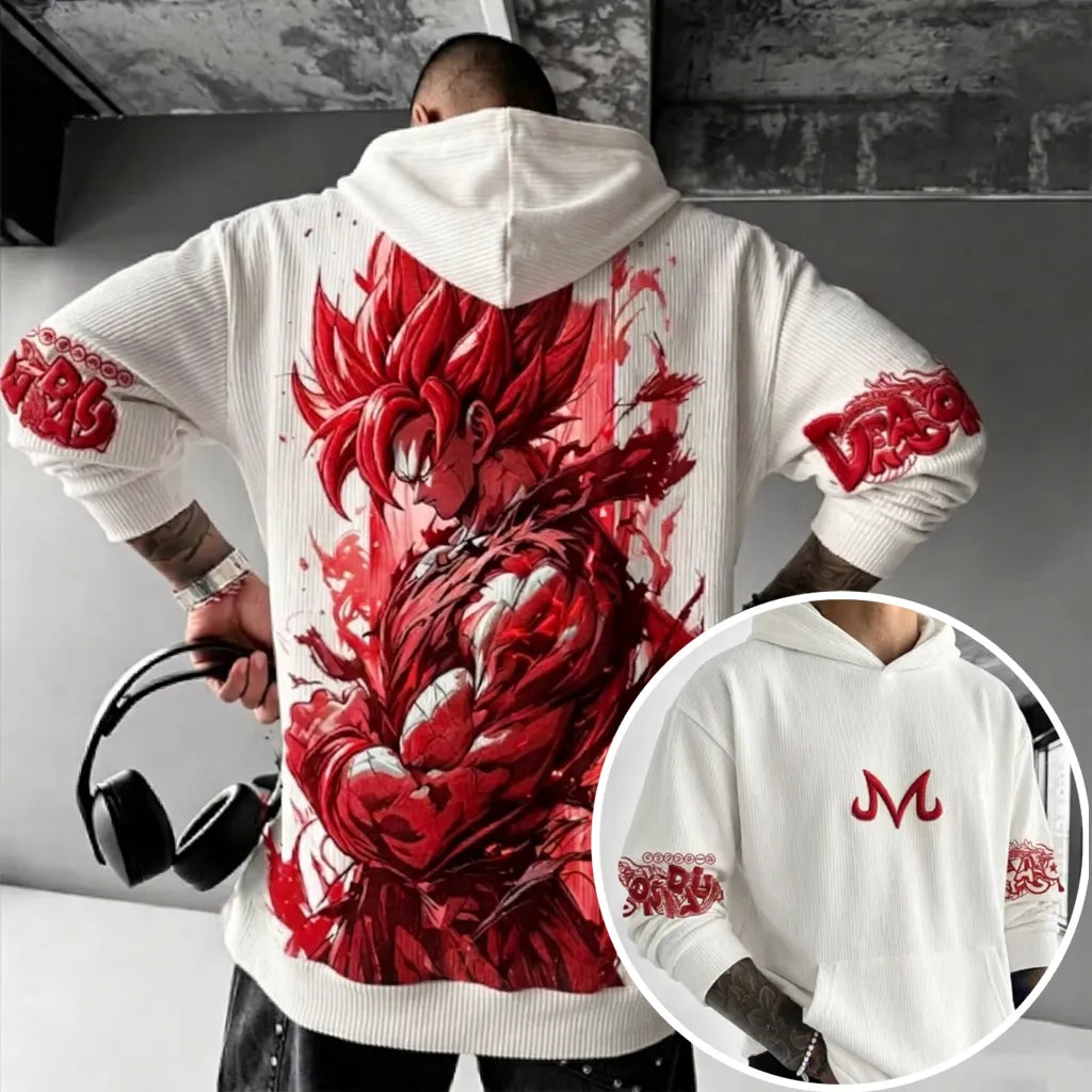 Unisex Oversized Casual Anime-print Corduroy Hoodie