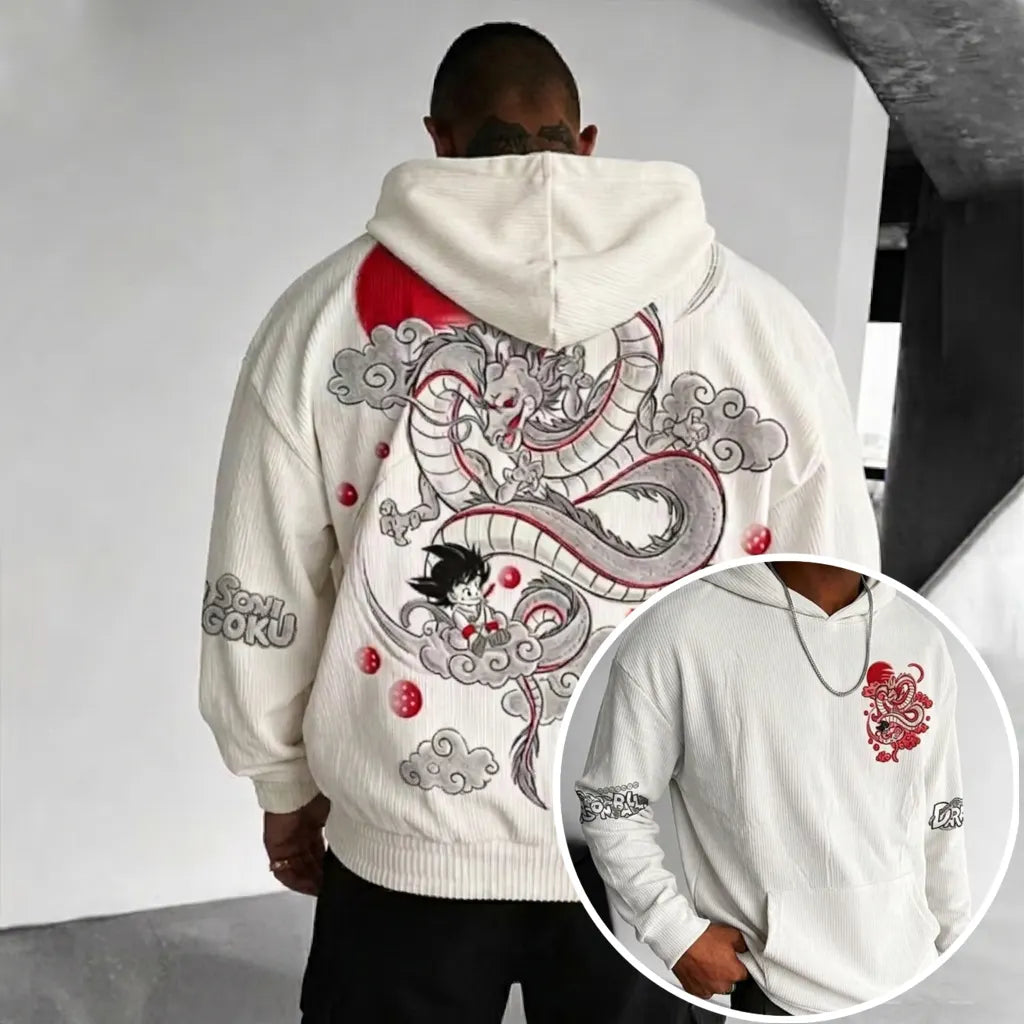 Unisex Oversized Casual Anime-print Corduroy Hoodie