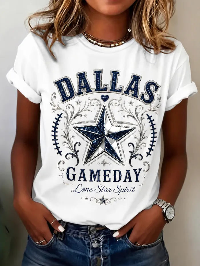 Women's Casual Football Print T-Shirt