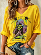Women's Casual Printed Waffle Top