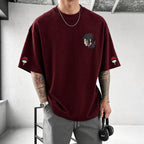Unisex Oversized Anime-Print Vertical-Stripe Short-Sleeve T-Shirt