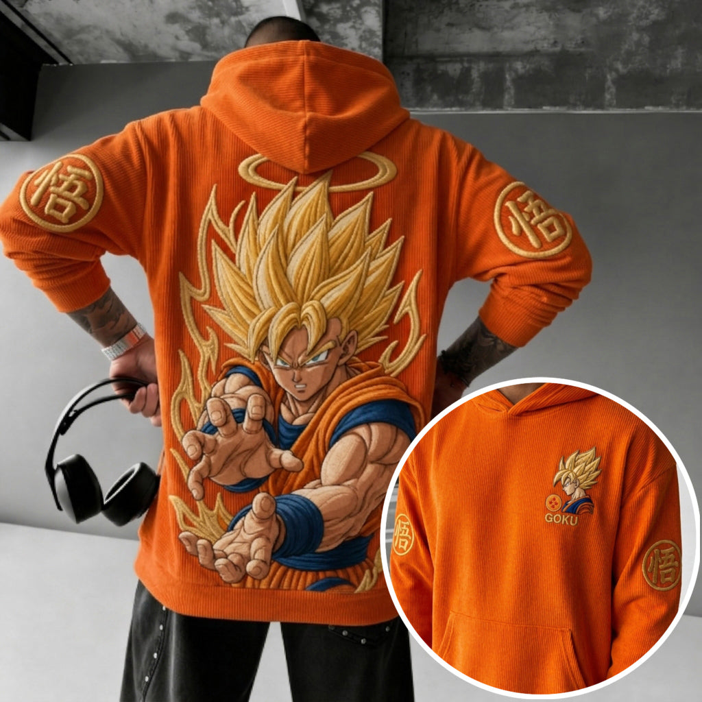Unisex Oversized Casual Anime-print Corduroy Hoodie