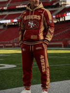 Premium Cotton-Blend Waffle Knit Hoodie And Jogger Set With Football Fans