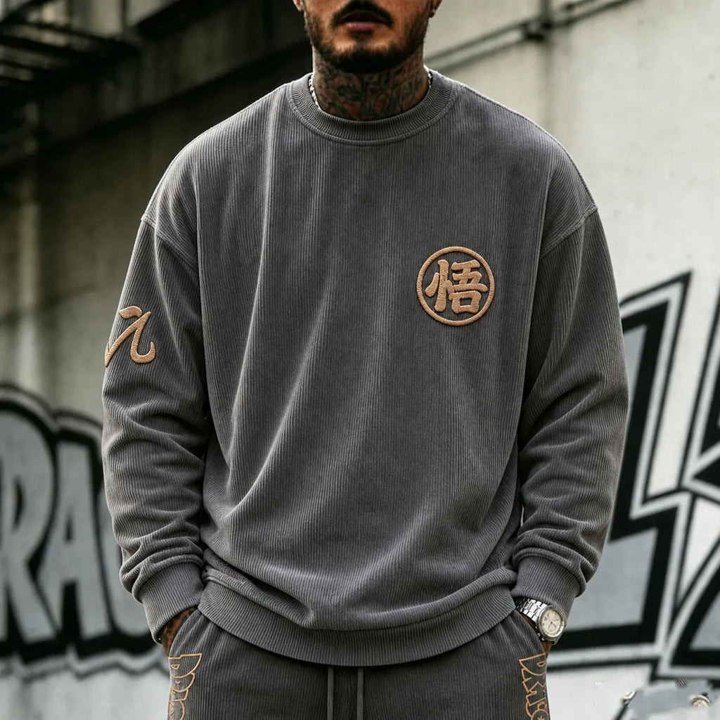Unisex Retro Corduroy Sweatshirt In Anime Style