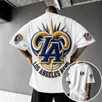 Unisex Loose-Fit Vertical-Stripe Short-Sleeve T-Shirt With Rugby Print