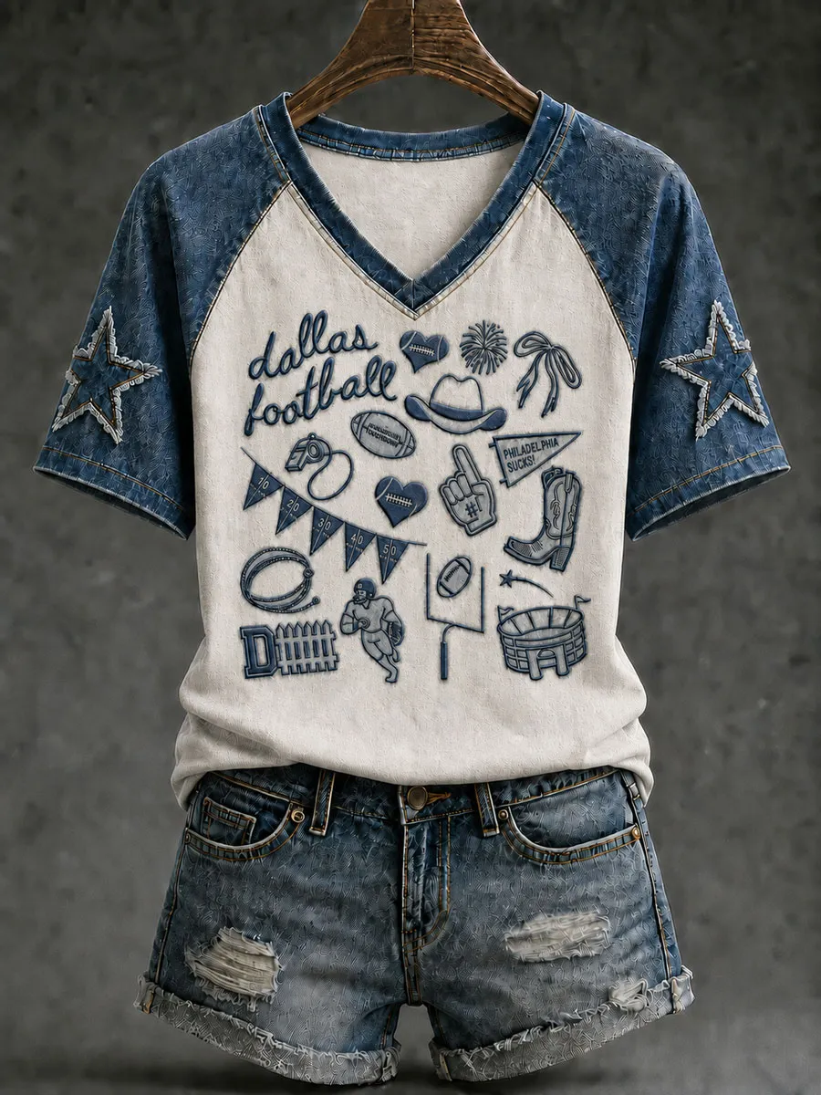 Women's Casual Football Print T-Shirt