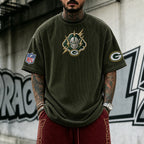 Unisex Loose-Fit Vertical-Stripe Short-Sleeve T-Shirt With Rugby Print