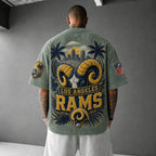 Unisex Loose-Fit Vertical-Stripe Short-Sleeve T-Shirt With Rugby Print
