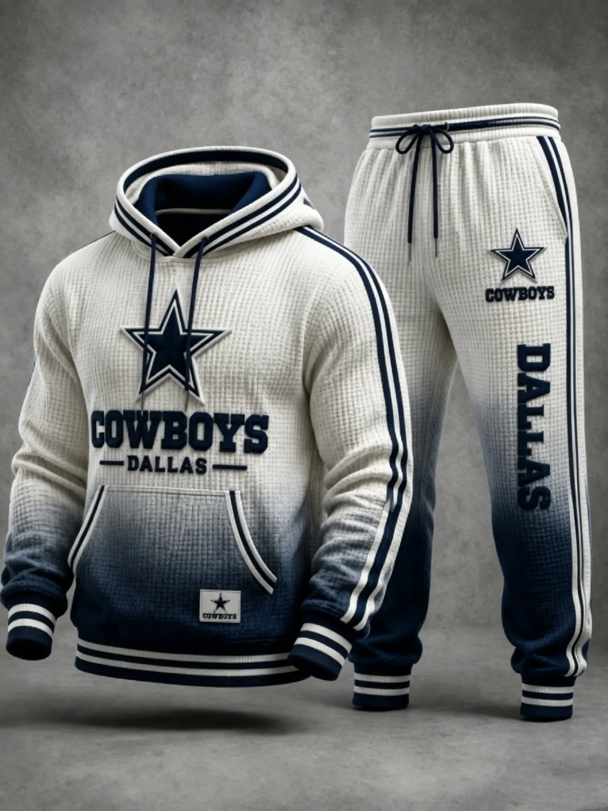 Premium Cotton-Blend Waffle Knit Hoodie And Jogger Set With Football Fans
