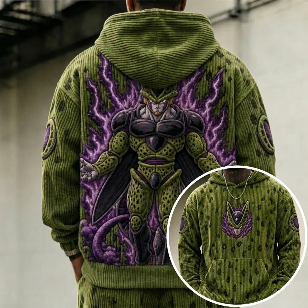 Unisex Oversized Casual Anime-print Corduroy Hoodie