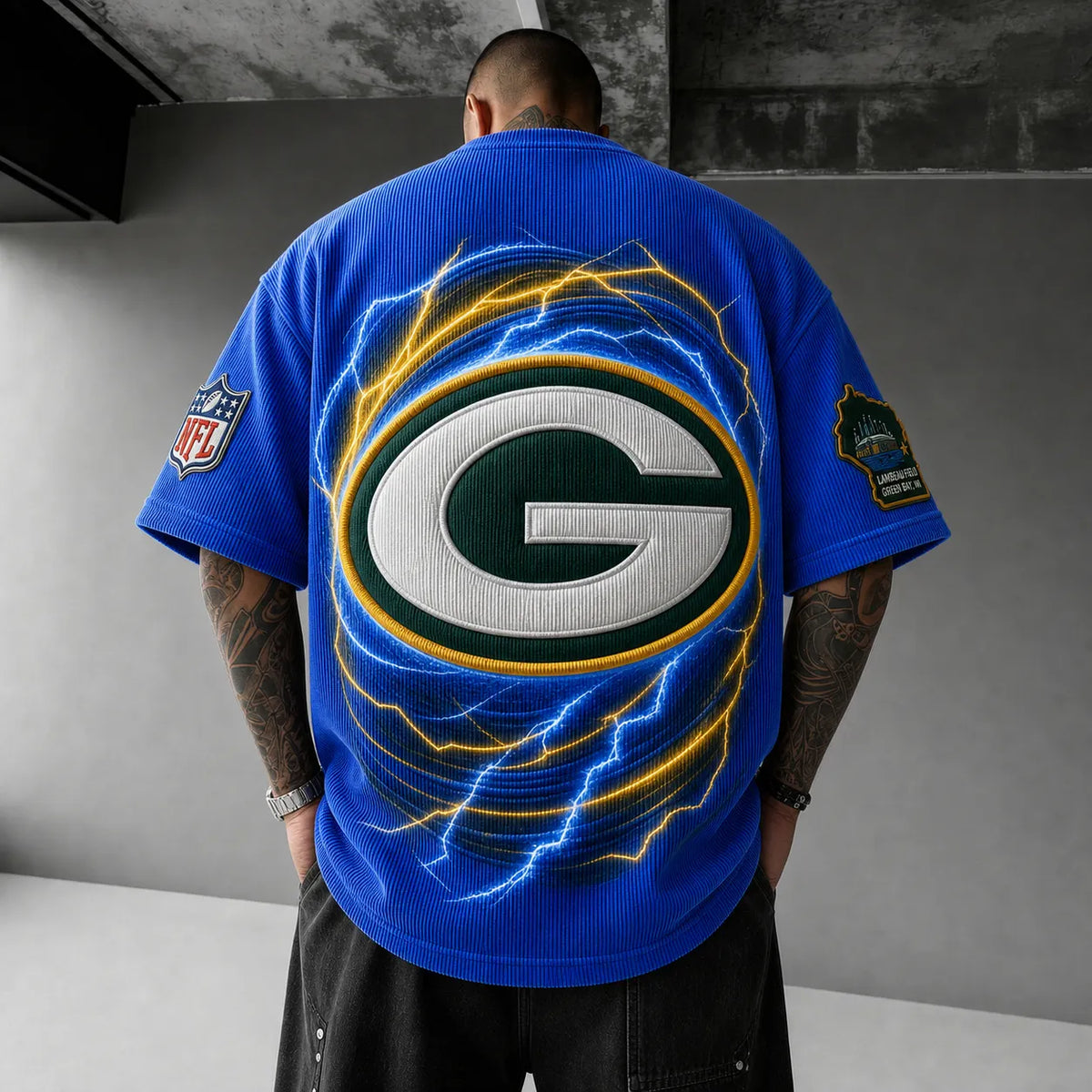 Unisex Loose-Fit Vertical-Stripe Short-Sleeve T-Shirt With Rugby Print