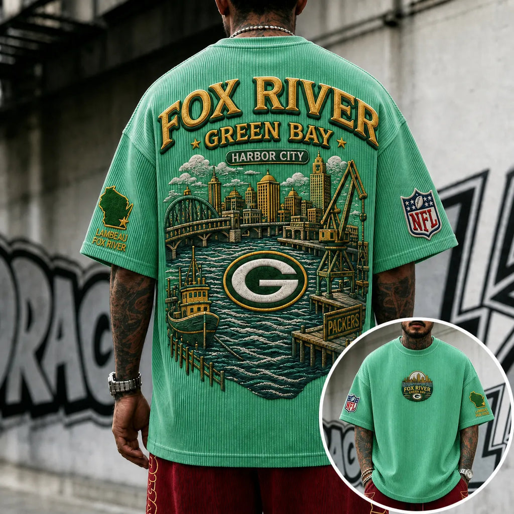 Unisex Loose-Fit Vertical-Stripe Short-Sleeve T-Shirt With Rugby Print
