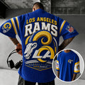 Unisex Loose-Fit Vertical-Stripe Short-Sleeve T-Shirt With Rugby Print