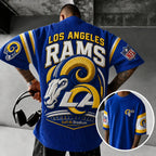 Unisex Loose-Fit Vertical-Stripe Short-Sleeve T-Shirt With Rugby Print