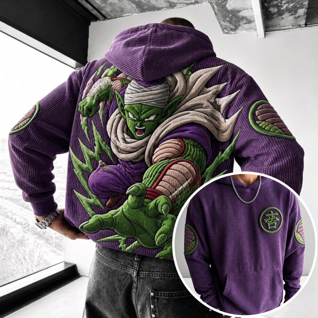 Unisex Oversized Casual Anime-print Corduroy Hoodie