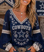 High-quality Fabric V-Neck Lace-Trimmed Football Fans Tee
