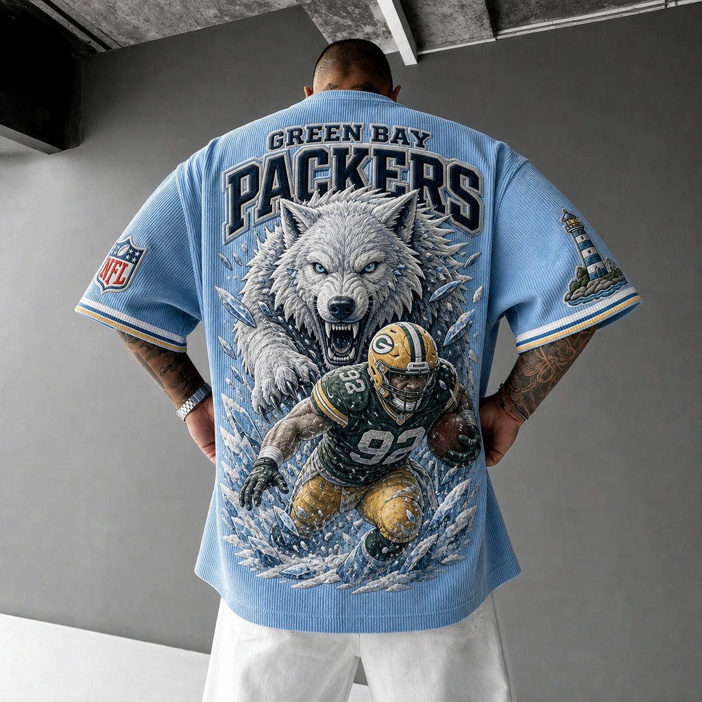 Unisex Loose-Fit Vertical-Stripe Short-Sleeve T-Shirt With Rugby Print
