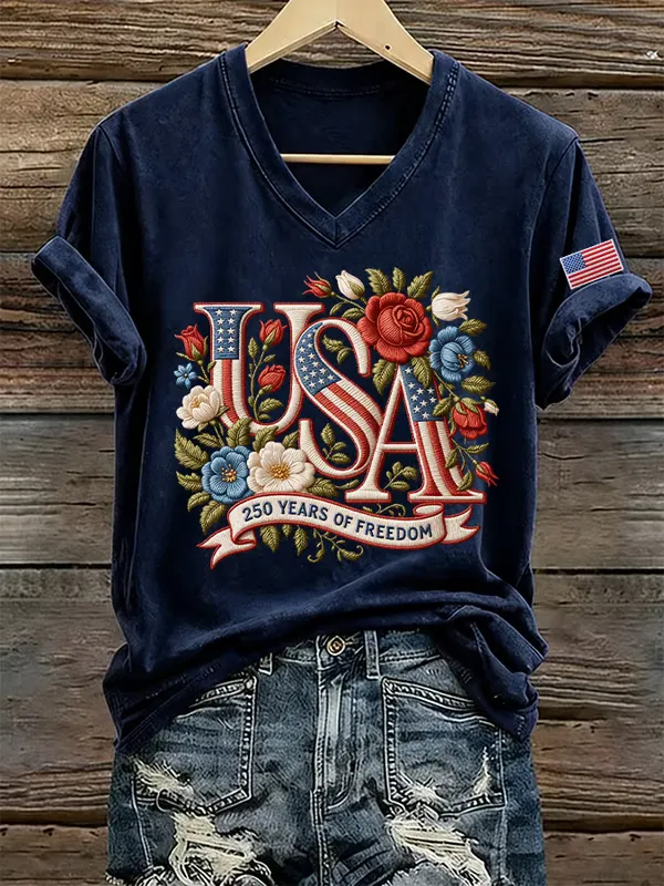 Women's 250th Anniversary Freedom Print V-Neck T-Shirt