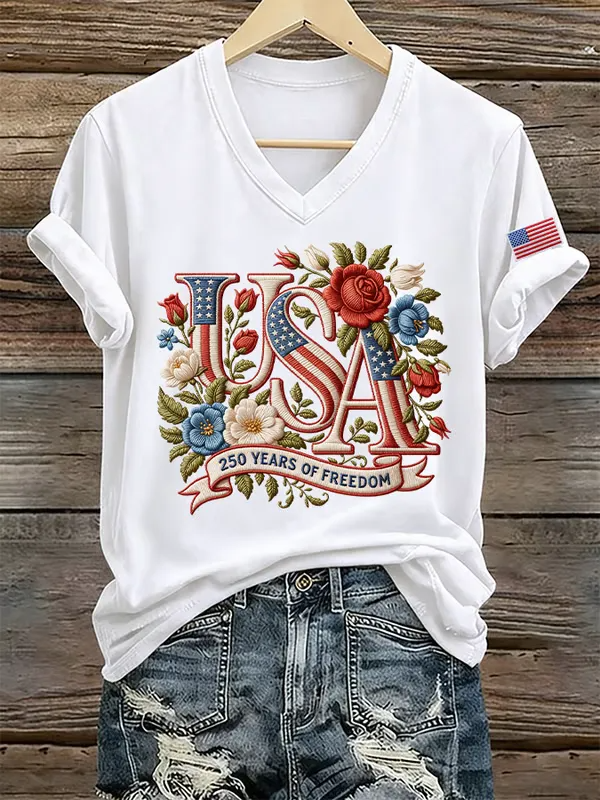 Women's 250th Anniversary Freedom Print V-Neck T-Shirt