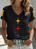 Women's Vintage Football Star Graphic V-Neck T-Shirt