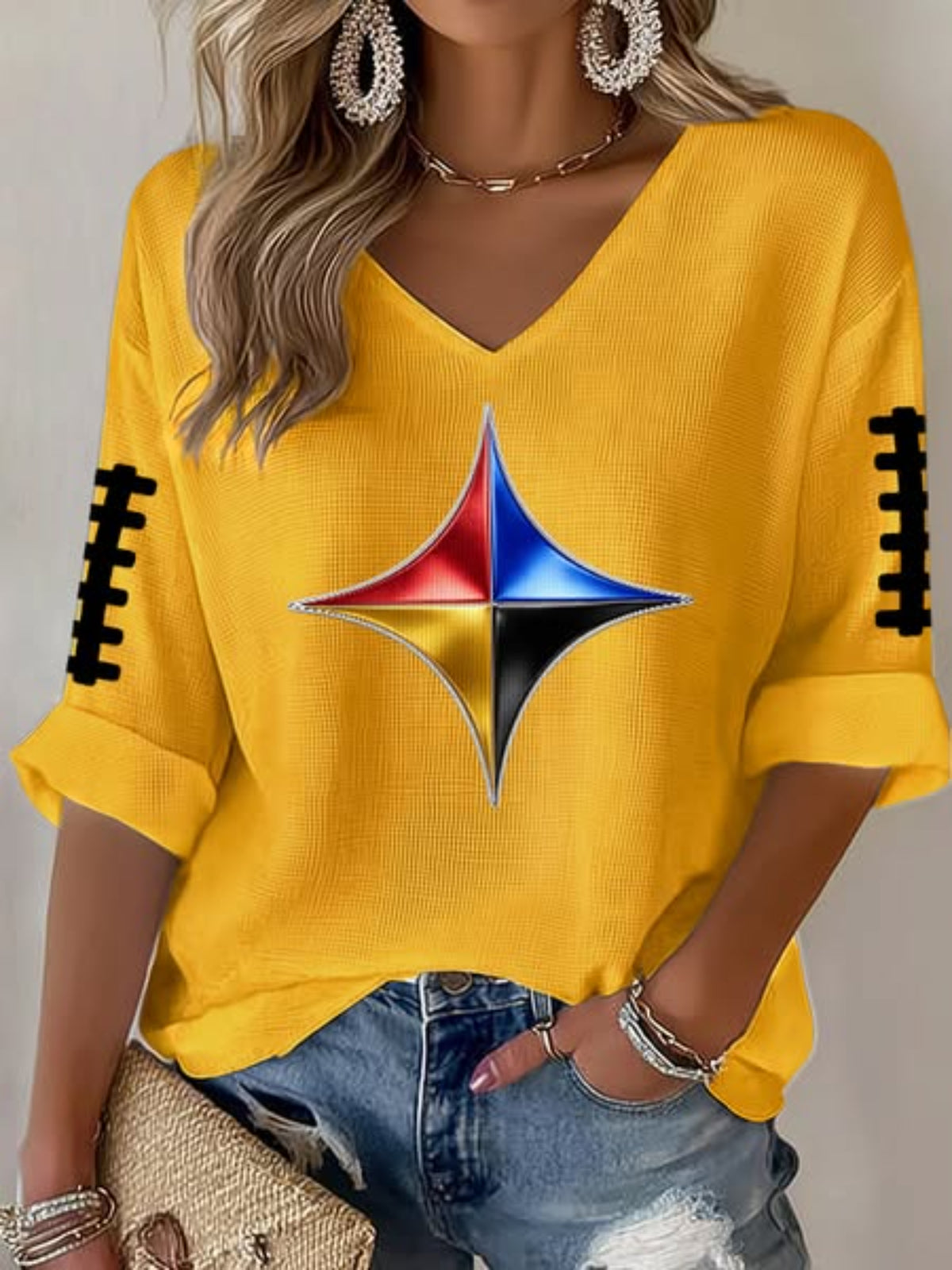 Women's Classic Football Inspired V-Neck Top